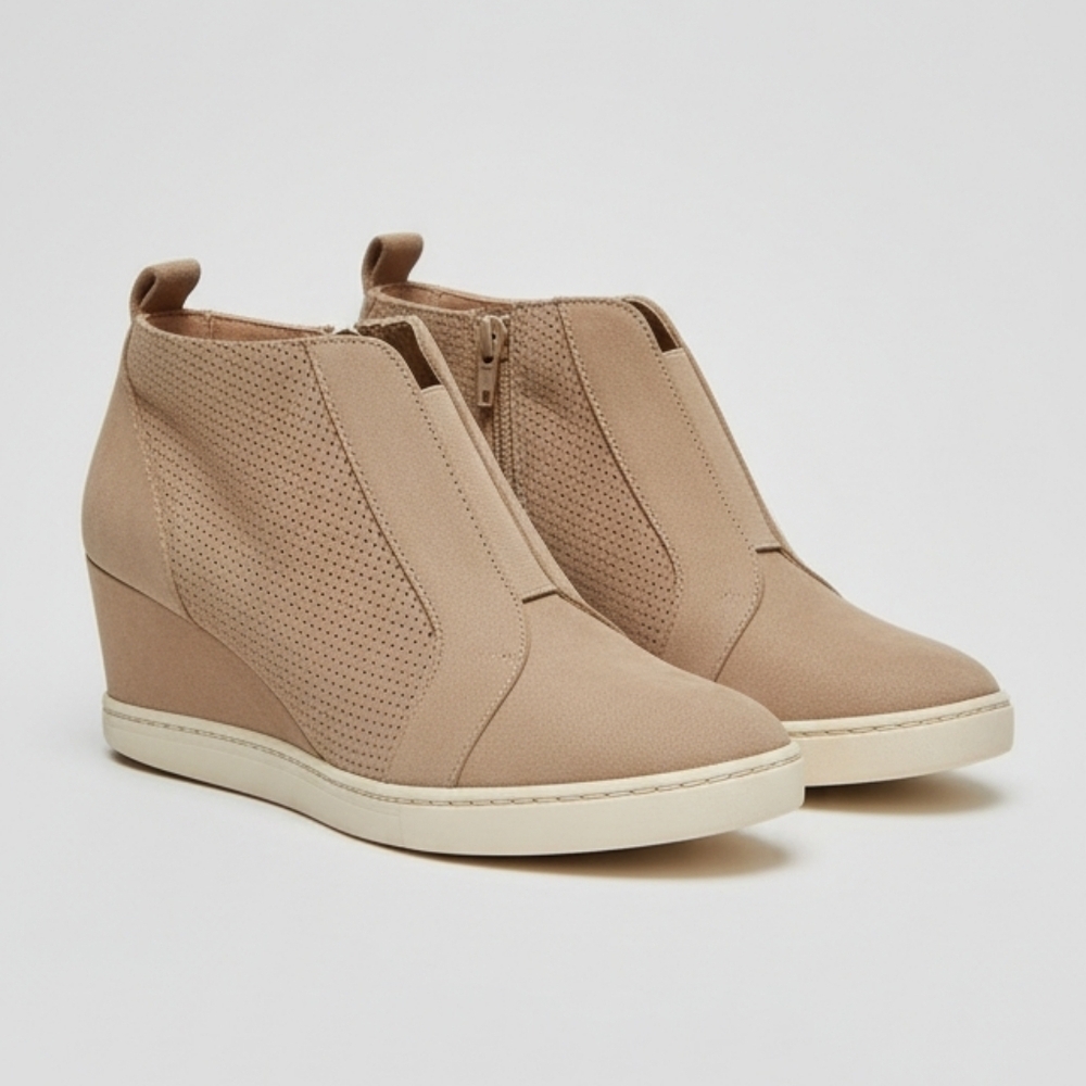 A New Day Tan Wedge Shoes with Elastic Panels